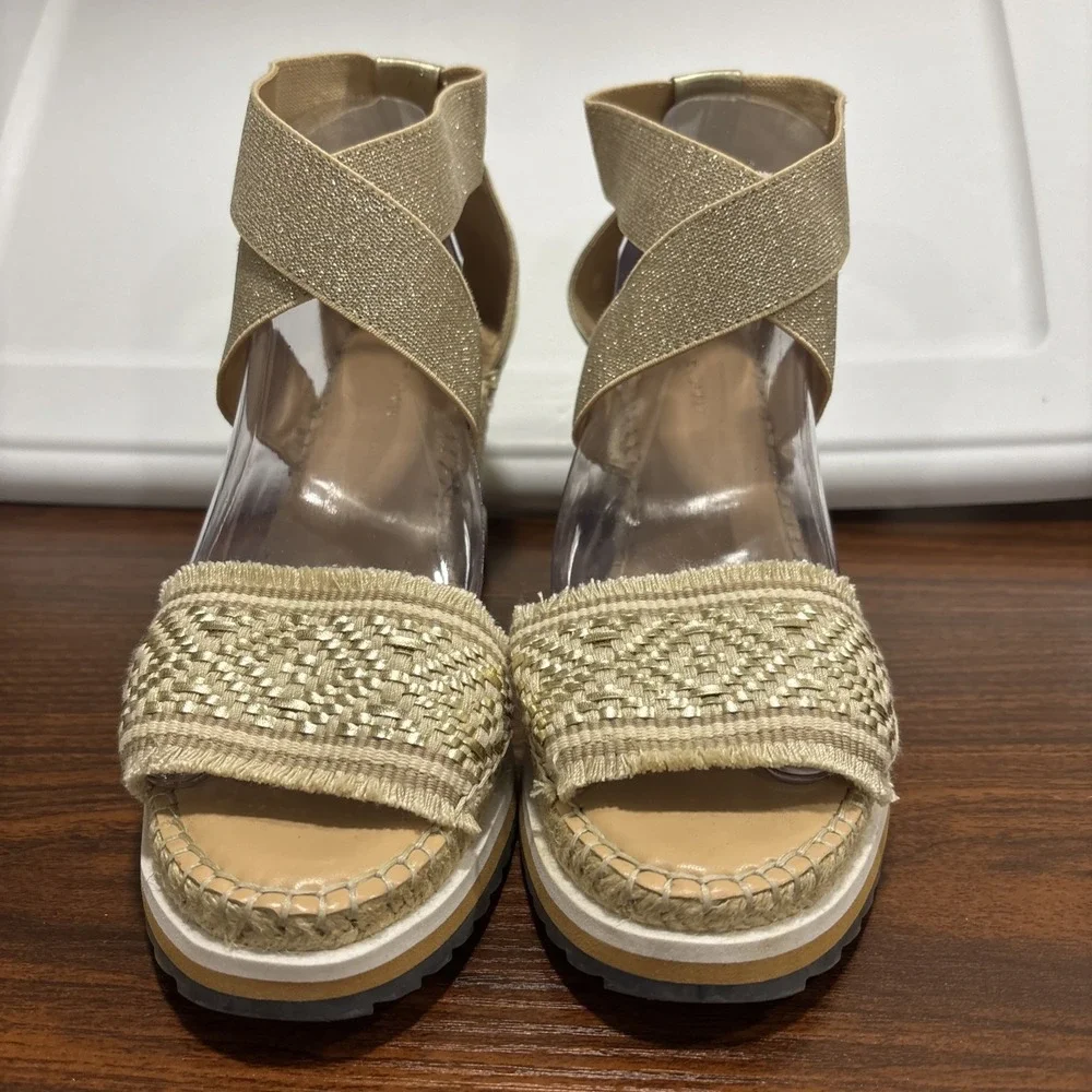 Tommy Hilfiger Gold Yemina Espadrille Rope Wedge Sandals Women's Size US 9.5 M
